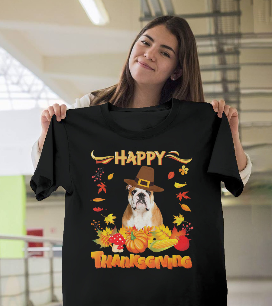Happy Thanksgiving English Bulldog Autumn Harvest T-Shirt