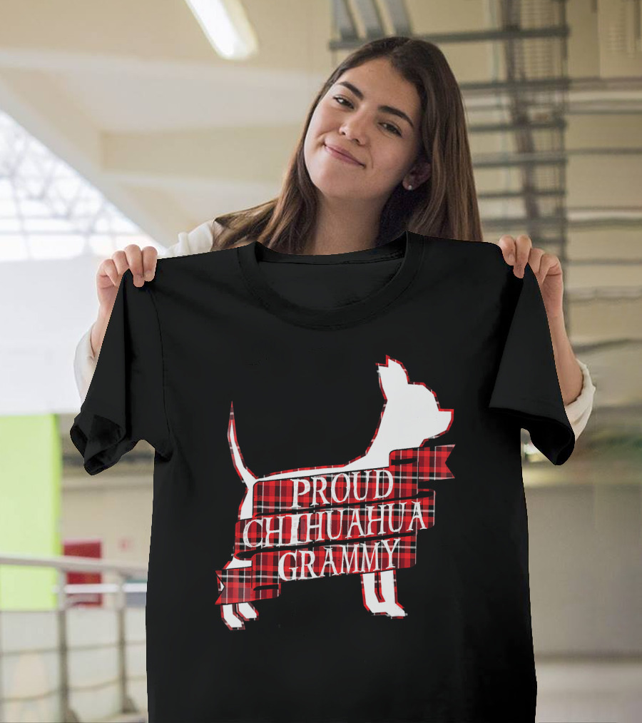 Proud Chihuahua Grammy Plaid Silhouette Dog T-Shirt