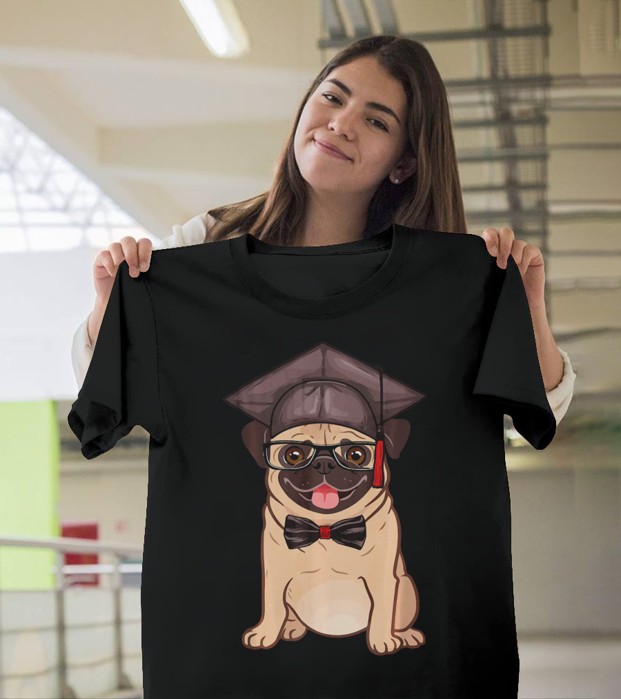 Pug Dog With Graduation Cap and Bow Tie Graduation T-Shirt