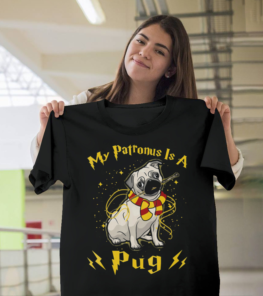 My Patronus Is A Pug with Magical Wand and Scarf T-Shirt