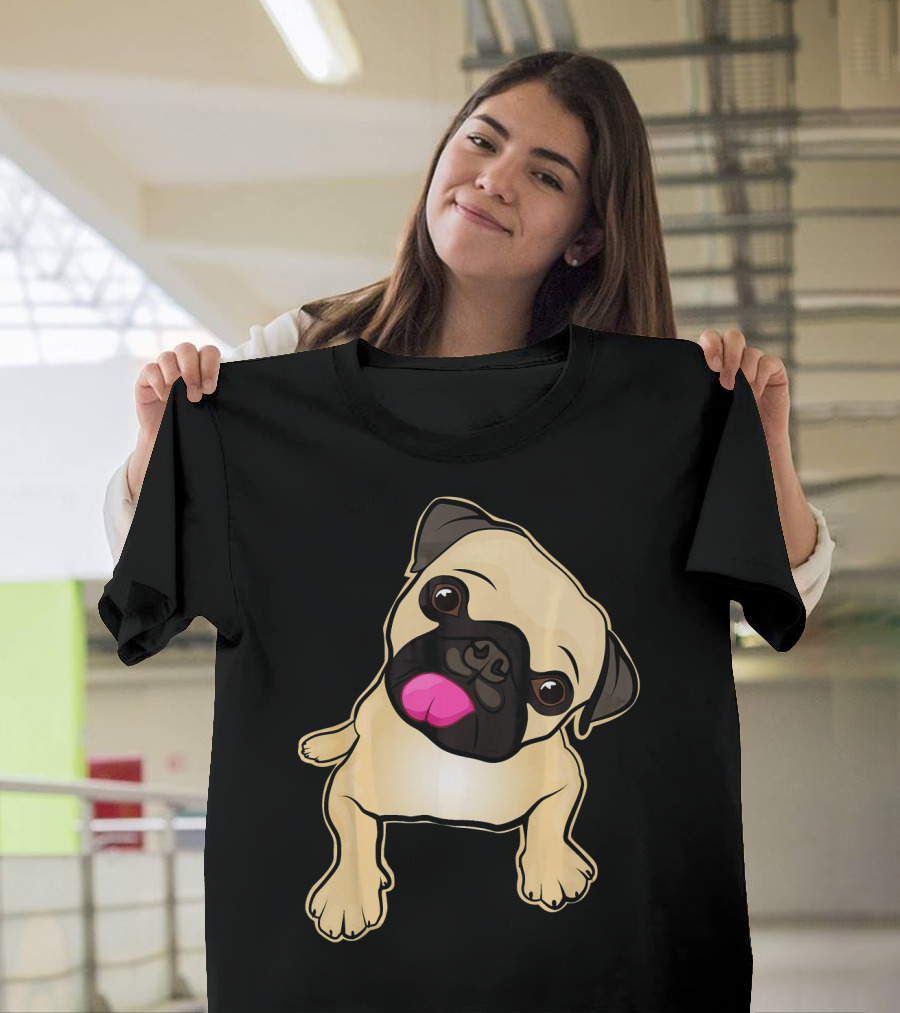 Pug Lover Womens Mens Girls Boy Cute Tongue-Out Cartoon Dog T-Shirt