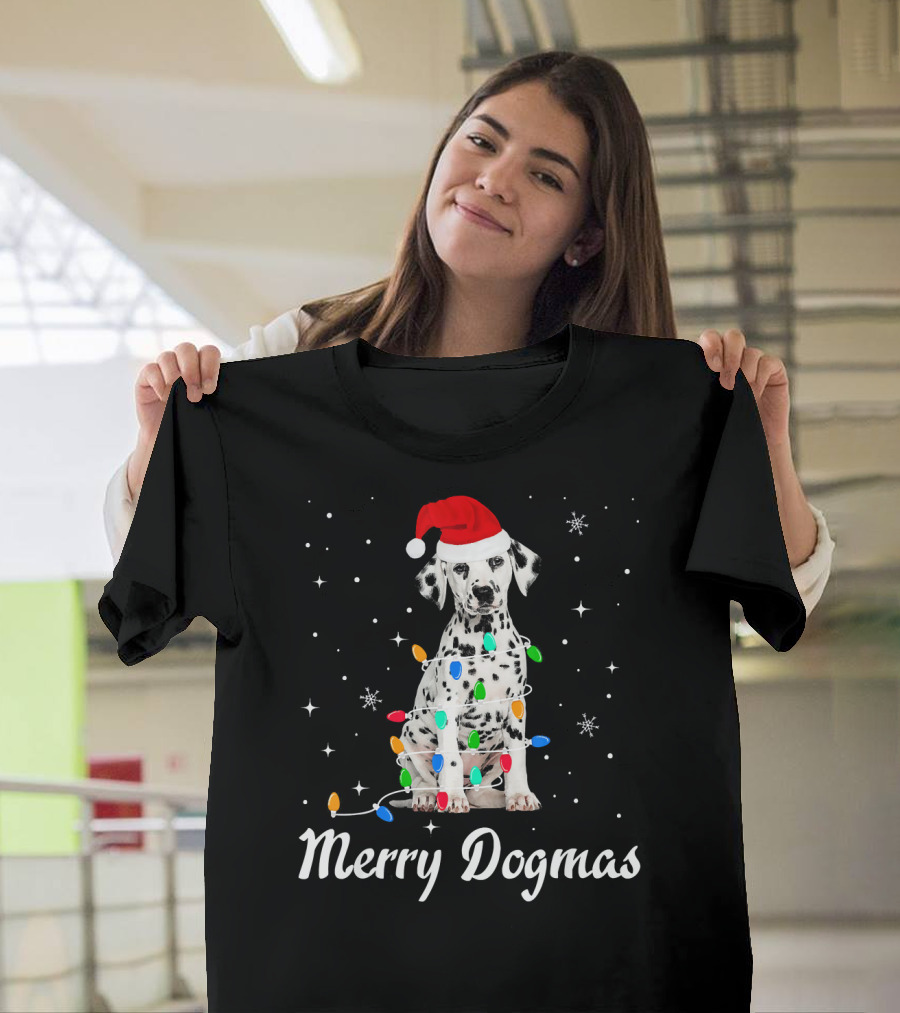 Merry Dogmas Christmas Dalmatian Lights Festive Holiday T-Shirt