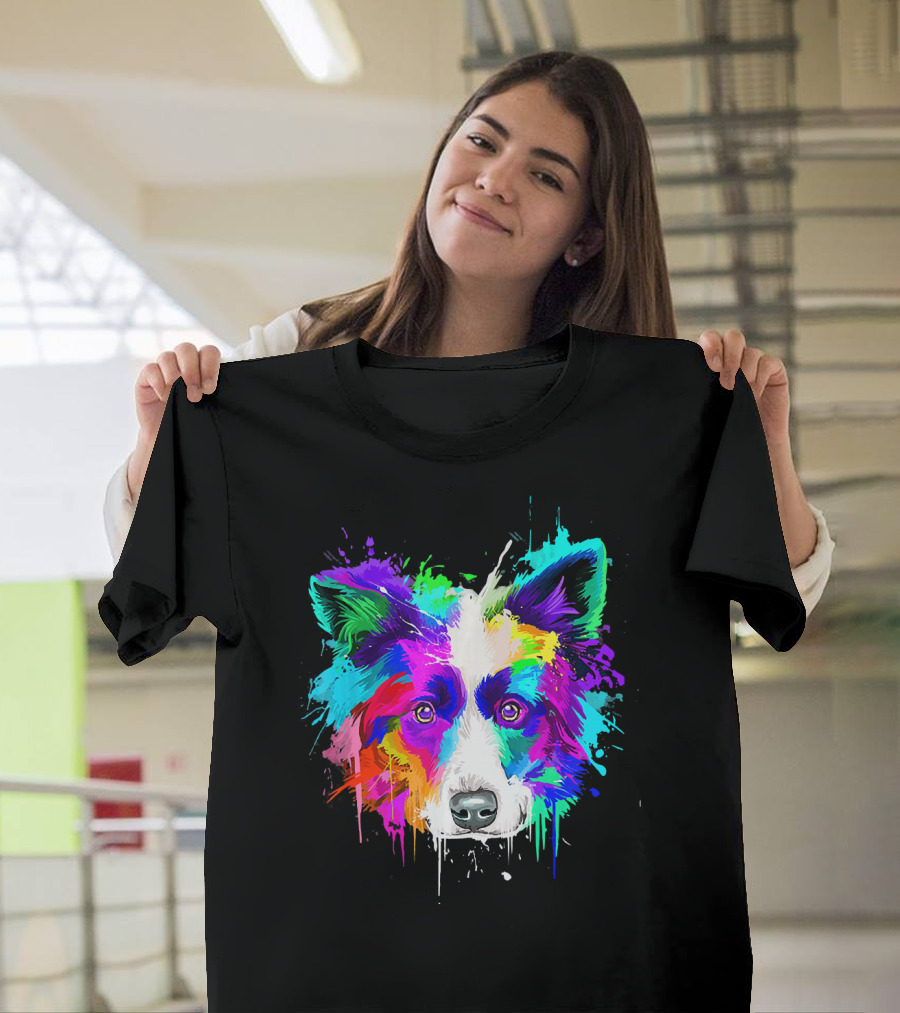 Border Collie Colorful Splash Art Tees For Border T-Shirt