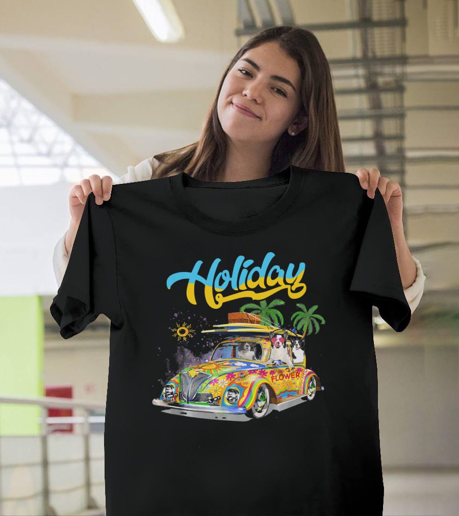 Holiday Border Collie Flower Power Camping Van T-Shirt