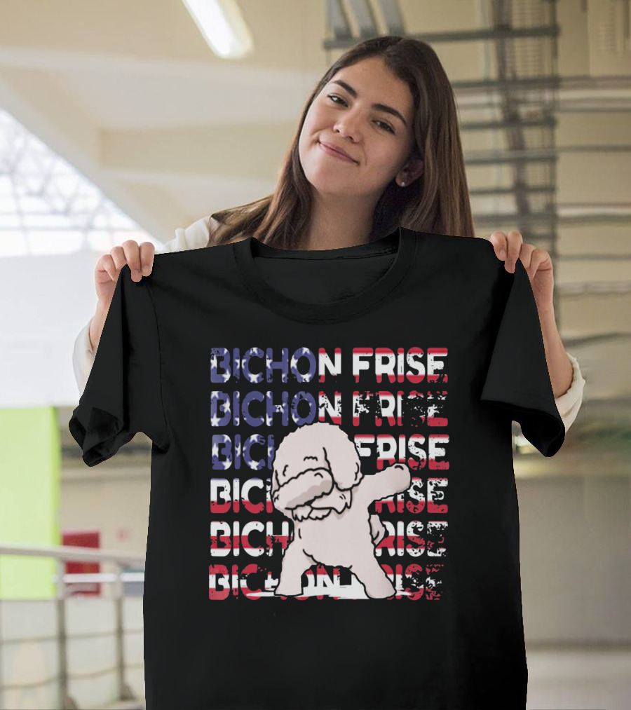 Bichon Frise American Flag Dabbing Dog T-Shirt