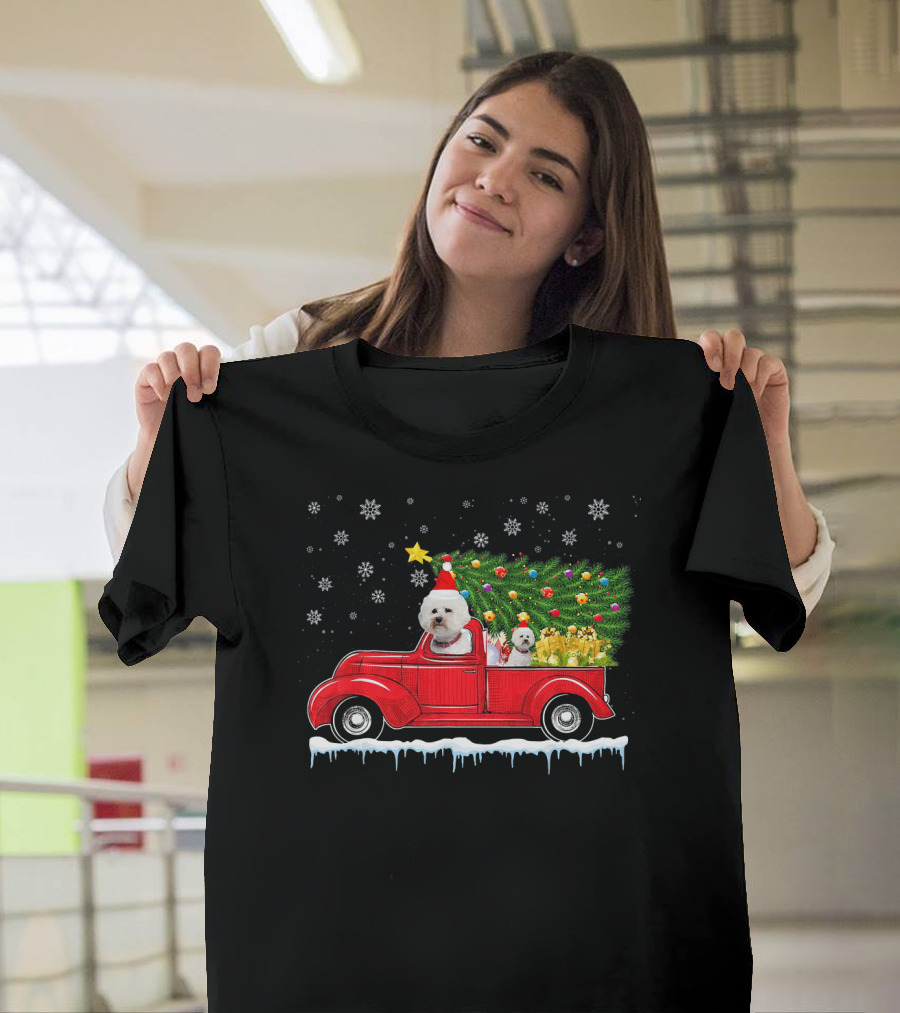 Bichon Frise Red Truck Christmas Tree Snowflakes T-Shirt