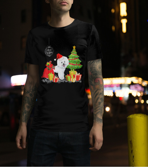 Bichon Frise Merry Christmas Santa Hat Gifts Tree T-Shirt