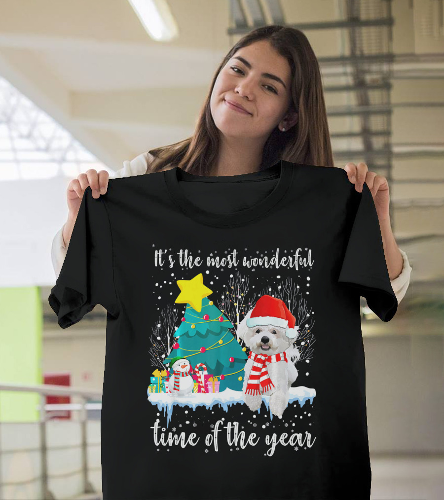 It's the Most Wonderful Time of the Year Bichon Frise Christmas Scene T-Shirt