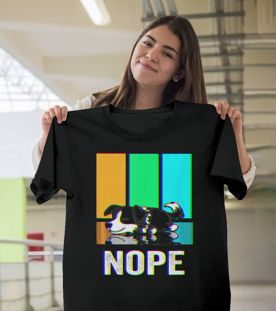 Nope Border Collie Not Today Dog Colorful Glitch T-Shirt