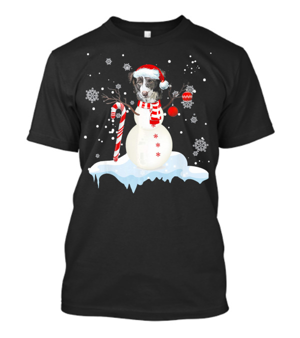 Border Collie Snowman With Candy Cane And Red Hat In Winter Wonderland T-Shirt
