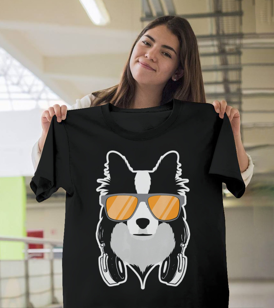 DJ Collie Border Collie Sunglasses Headphones T-Shirt