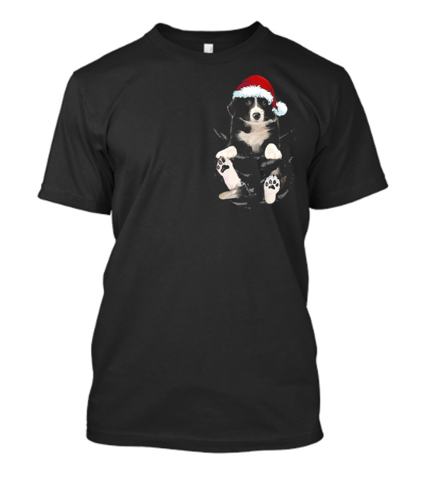 Border Collie In Santa Hat Inside Pocket T-Shirt