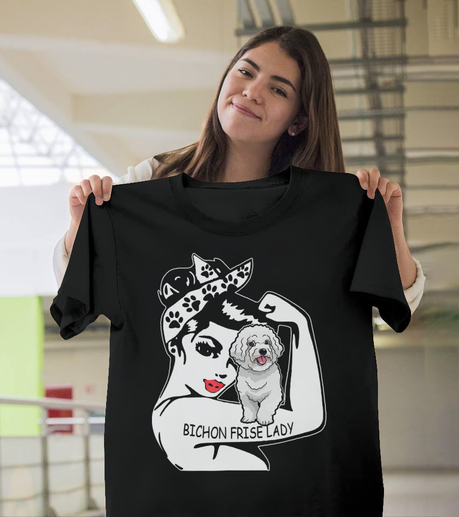 Bichon Frise Lady Rosie the Riveter Paw Prints T-Shirt