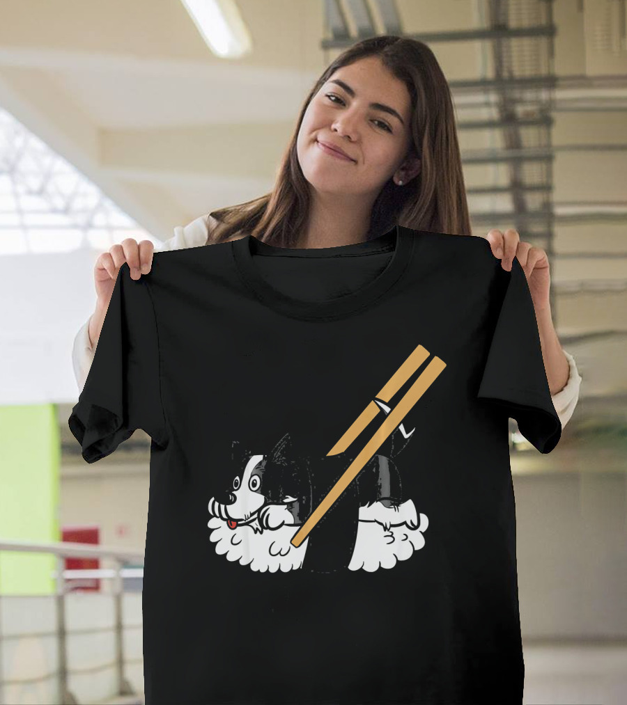 Border Collie Sushi Roll with Chopsticks T-Shirt