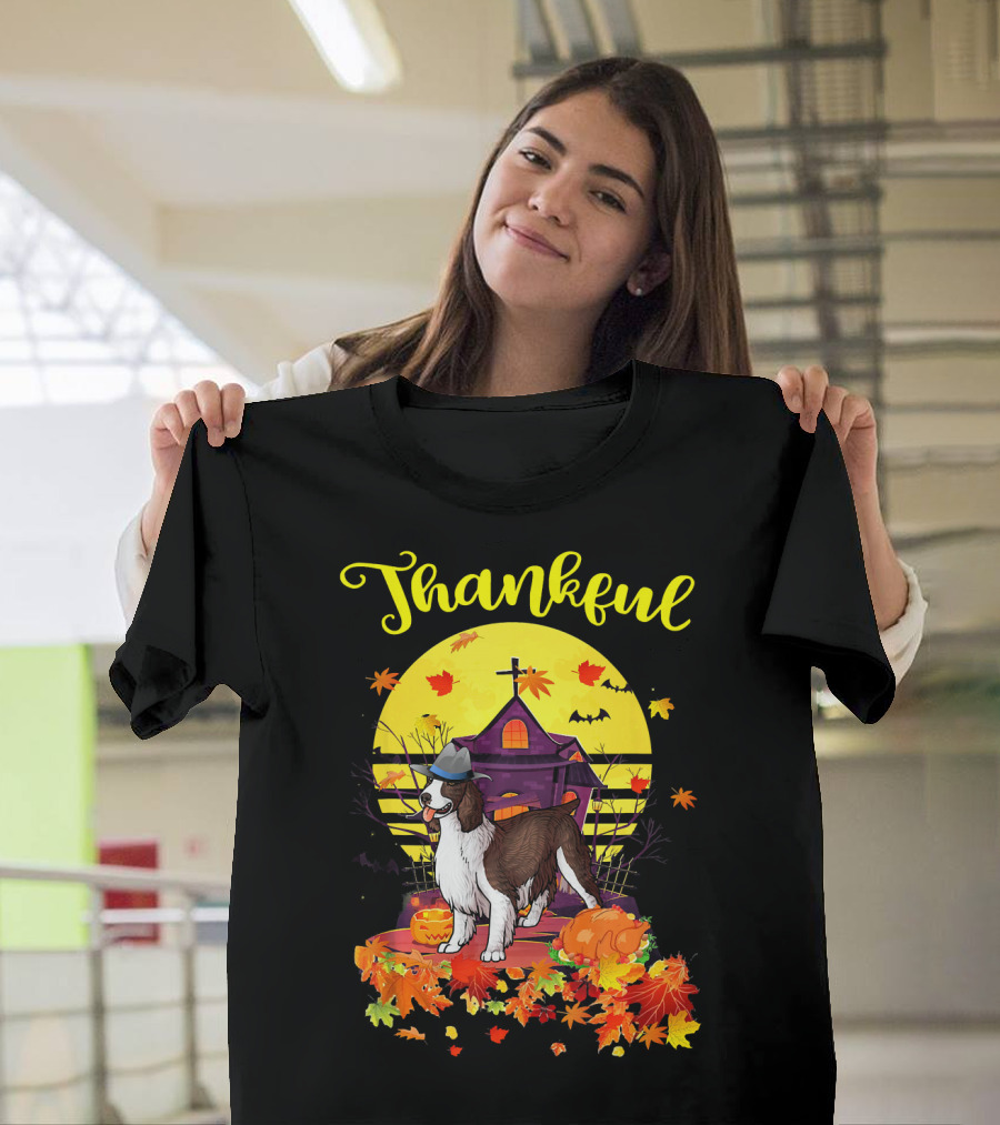 Thankful Giant Schnauzer Dog Pilgrim House Harvest Moon Autumn Leaves T-Shirt