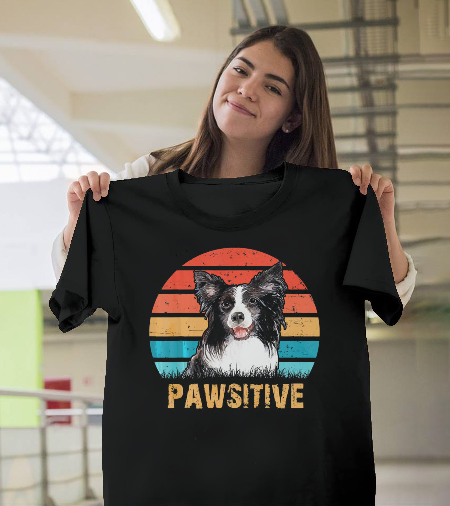 Pawsitive Border Collie Love Vintage Sunset Stripes T-Shirt