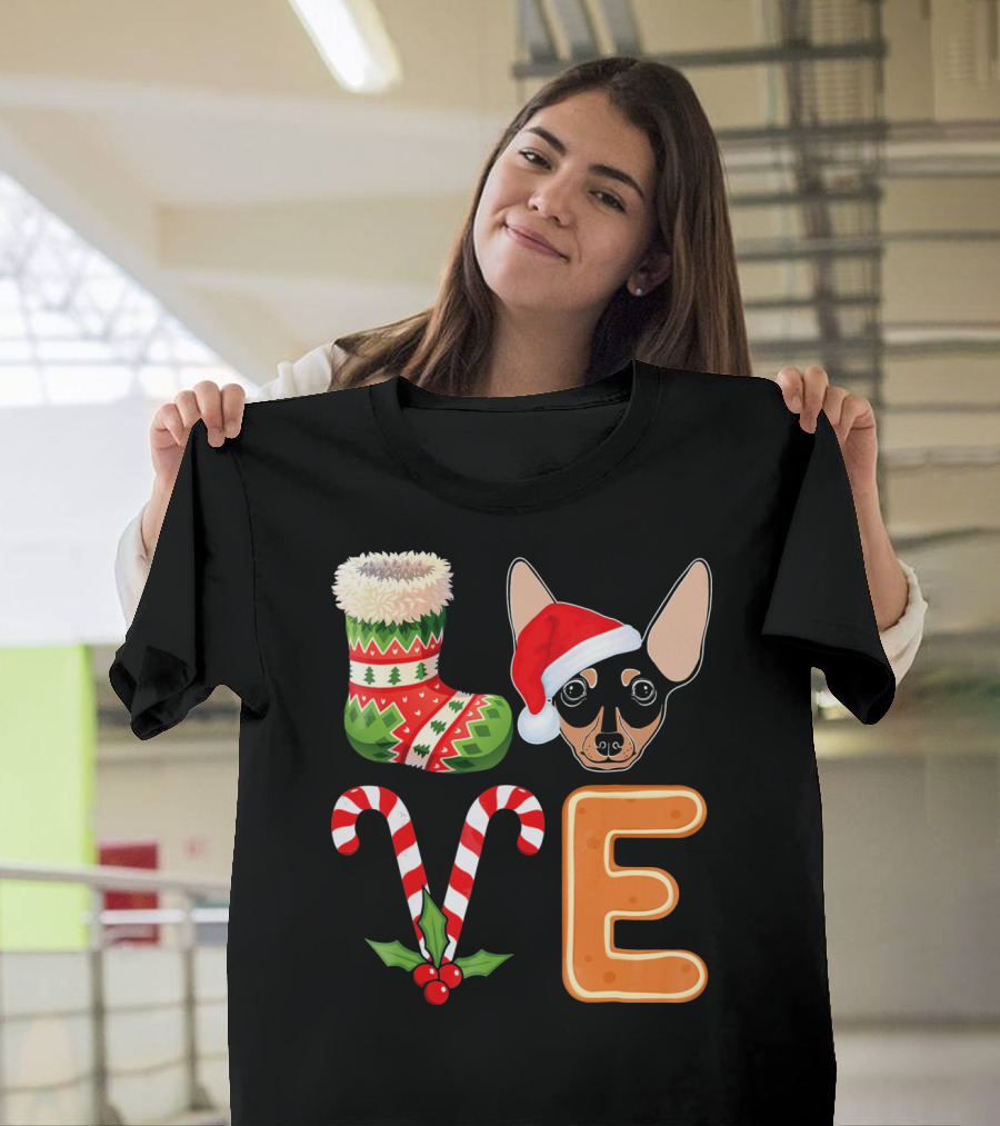 Miniature Pinscher Santa Hat Christmas Love Stocking Candy Cane Gingerbread T-Shirt