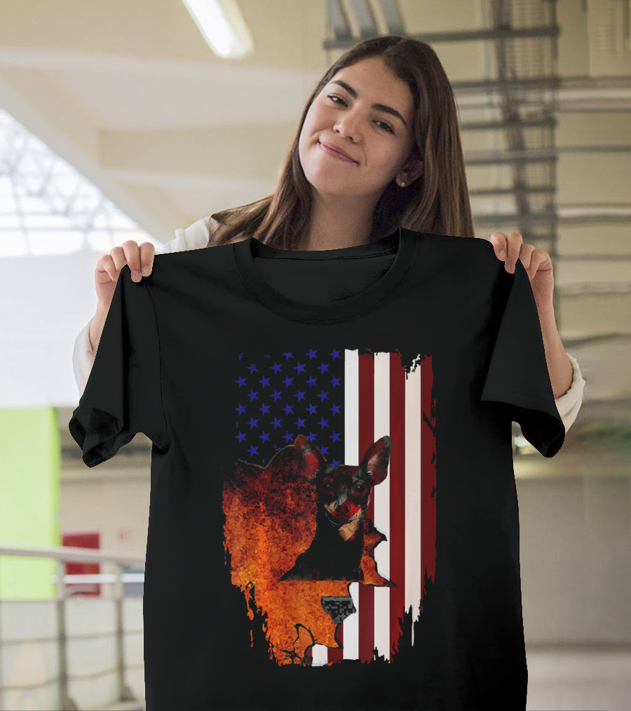 Miniature Pinscher American Flag Patriotic 4th Of July USA T-Shirt