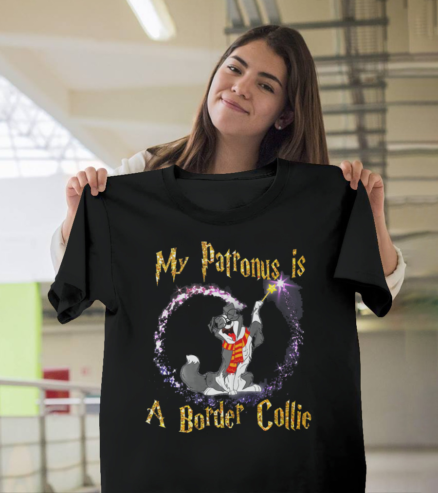 My Patronus Is a Border Collie Magic Wand and Glittering Dog Scarf T-Shirt