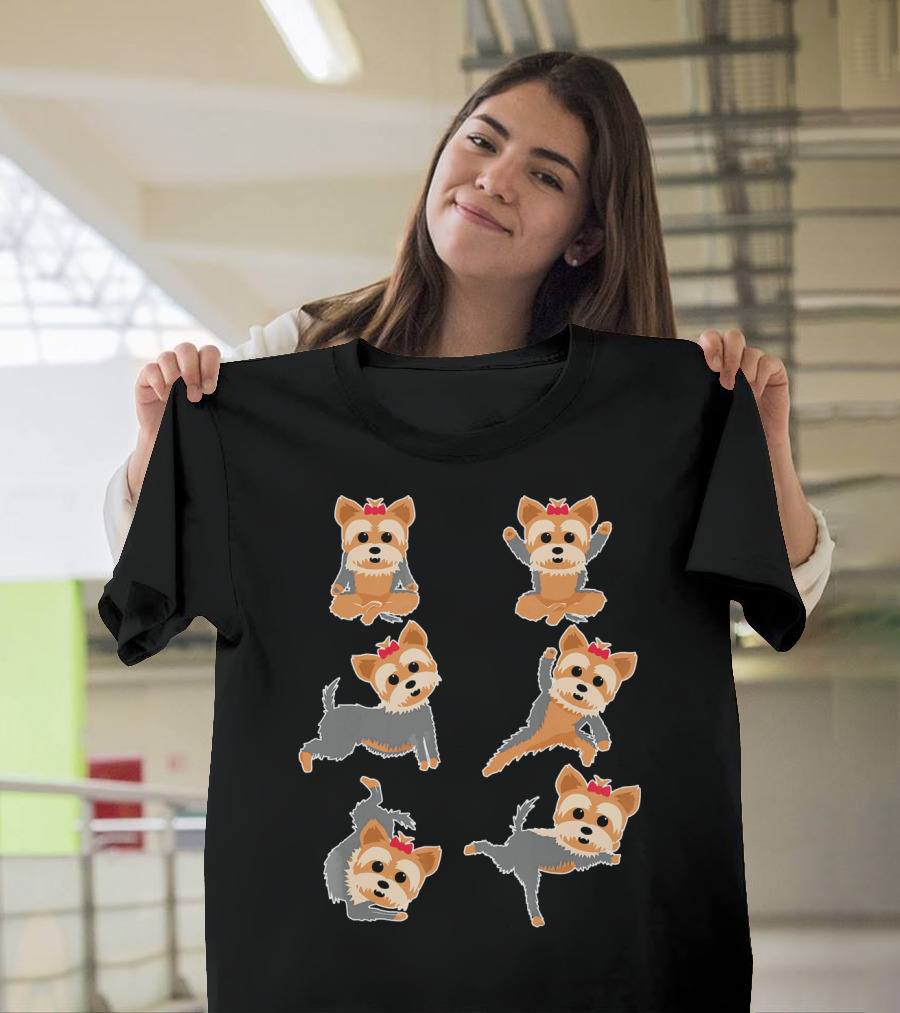 Funny Yorkie Yoga Poses Cute Dog Stretching Styles T-Shirt