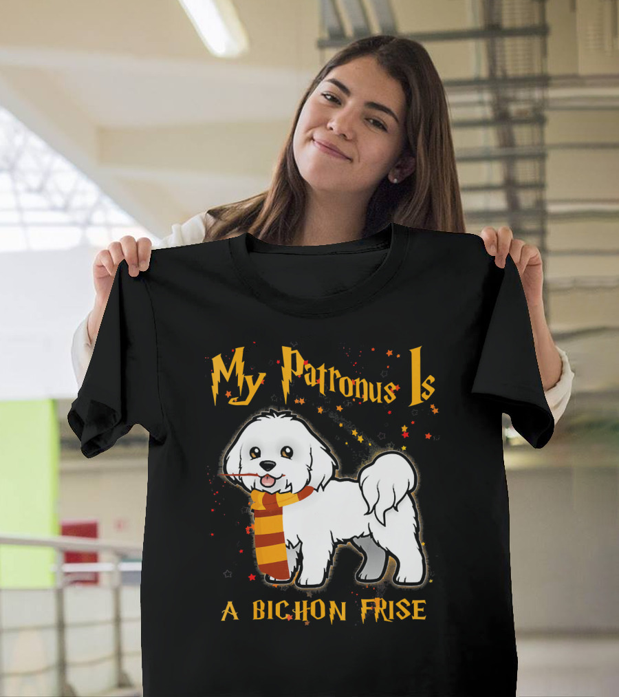 My Patronus Is a Bichon Frise Magic Dog with Scarf and Stars T-Shirt