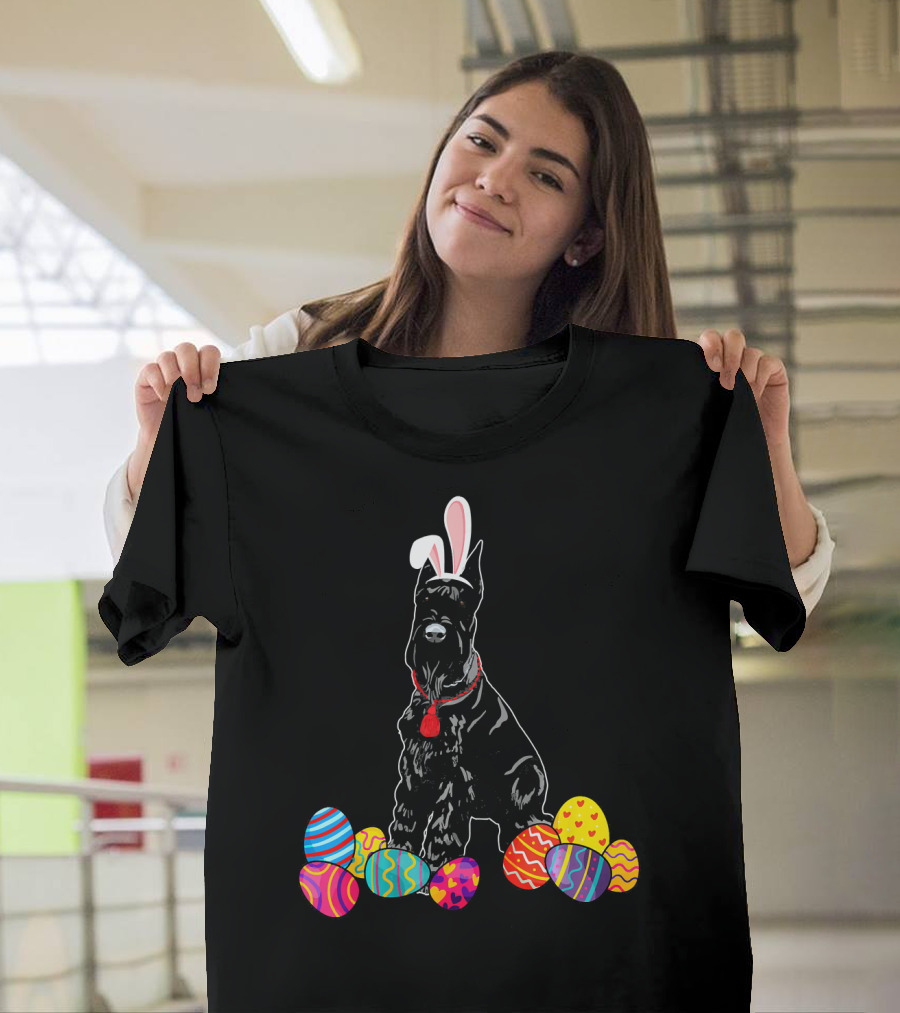 Giant Schnauzer with Bunny Ears and Colorful Easter Eggs T-Shirt