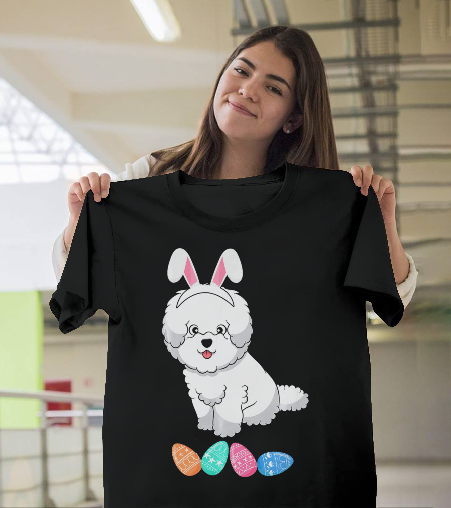 Funny Easter Bichon Frise Bunny Ear With Colorful Eggs T-Shirt