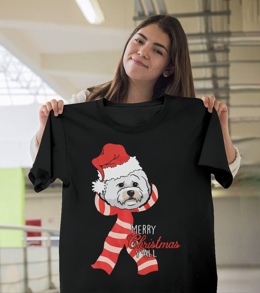 Merry Christmas Y'all Santa Bichon Frise Holiday Greeting T-Shirt