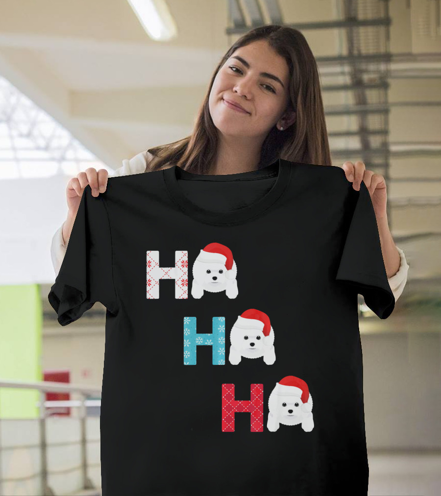 Ho Ho Ho Bichon Frise Santa Christmas Dog Wearing Santa Hat T-Shirt