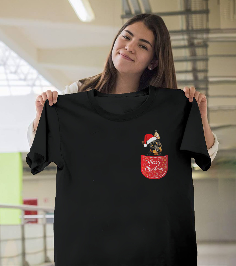 Miniature Pinscher Merry Christmas Dog Santa Hat T-Shirt