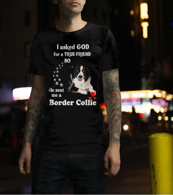 I Asked God For A True Friend So He Sent Me A Border Collie T-Shirt