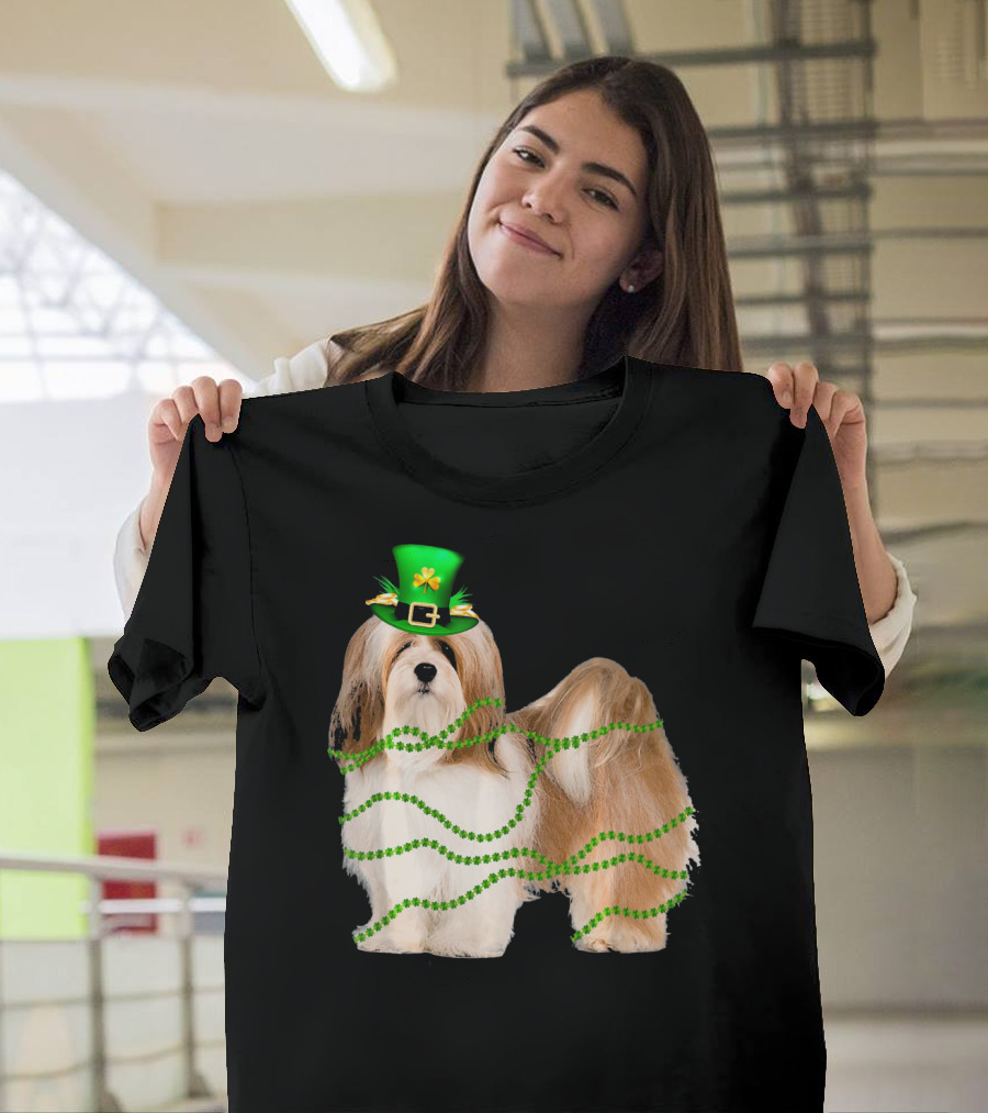 Lhasa Apso St Patrick's Day Dog with LED Green Hat and Lights T-Shirt
