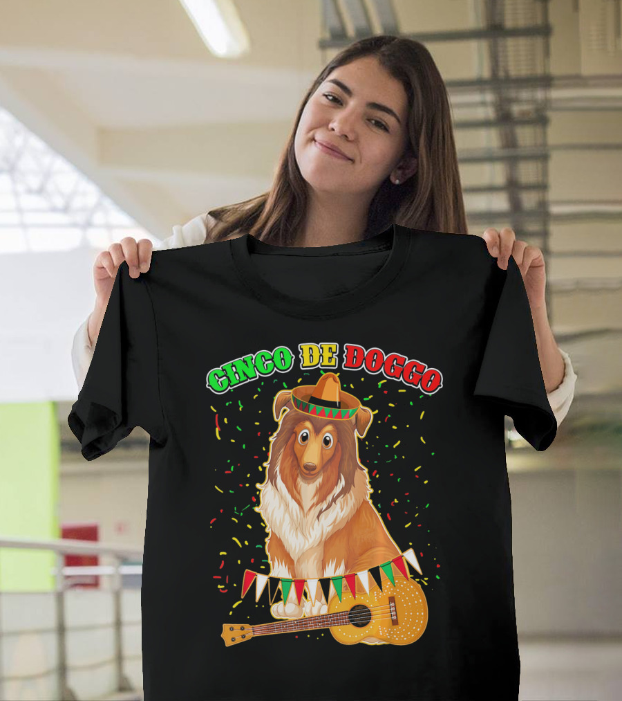 Cinco De Doggo Sheltie Sombrero Guitar Confetti T-Shirt