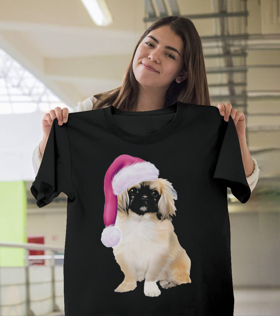 Christmas Pekingese Dog Santa Hat T-Shirt
