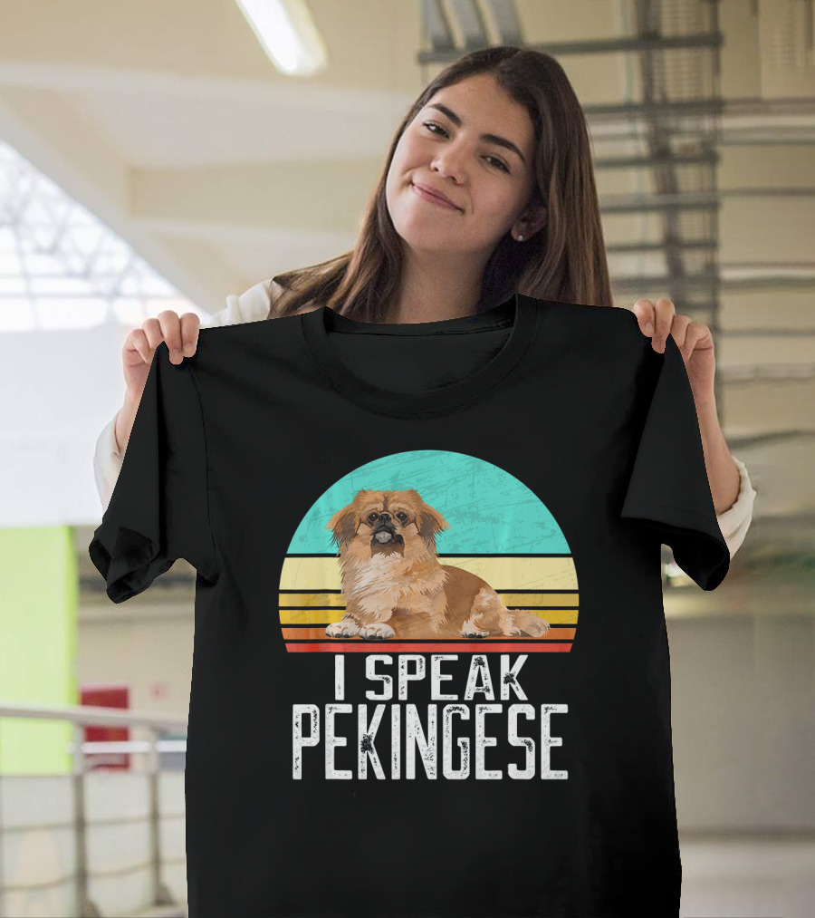 I Speak Pekingese Retro Dog Vintage Stripes T-Shirt