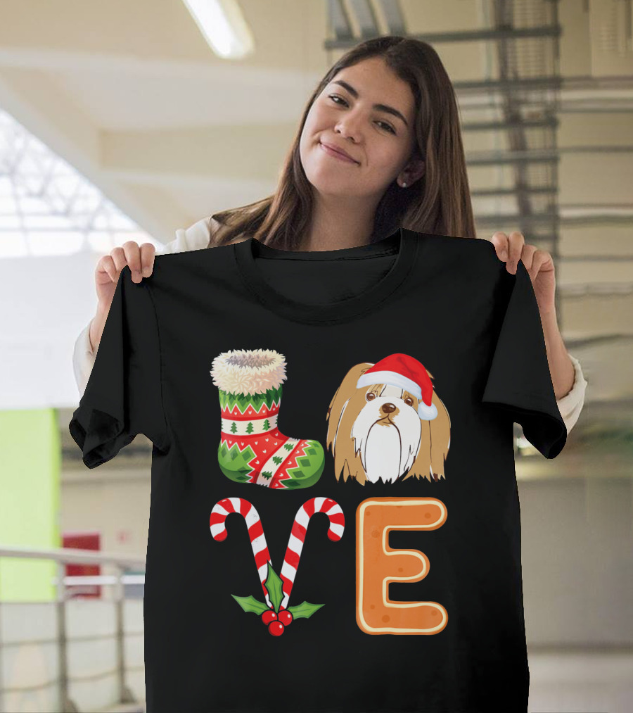 Lhasa Apso Lover Xmas Stocking Candy Cane Gingerbread Holiday T-Shirt