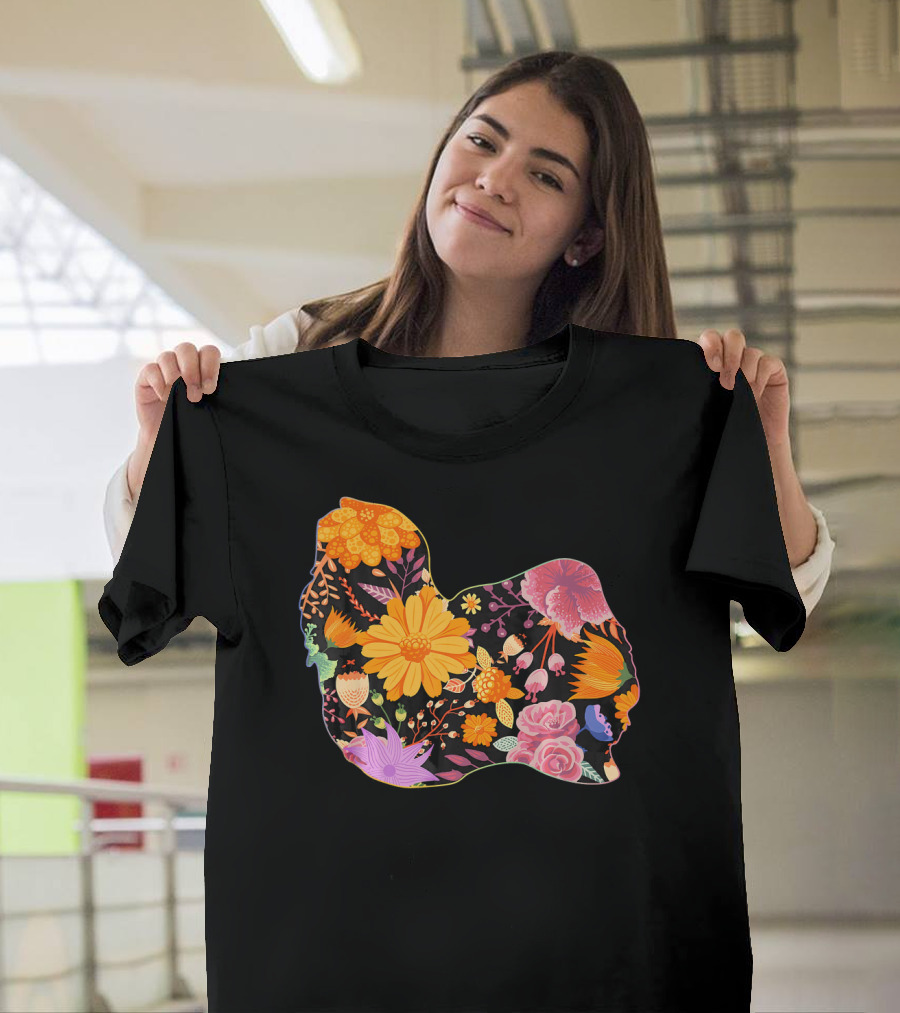 Floral Flower Vintage Retro Lhasa Apso Silhouette Lemon Bloom T-Shirt