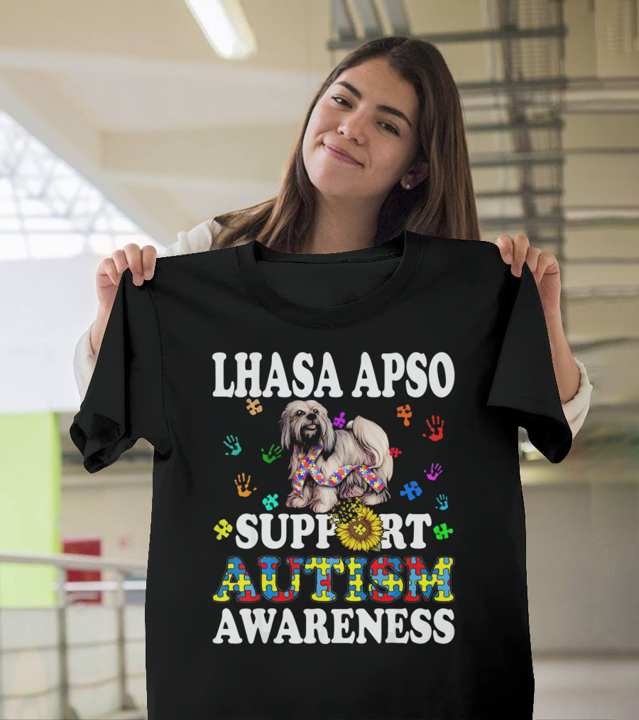 Lhasa Apso Support Autism Awareness T-Shirt