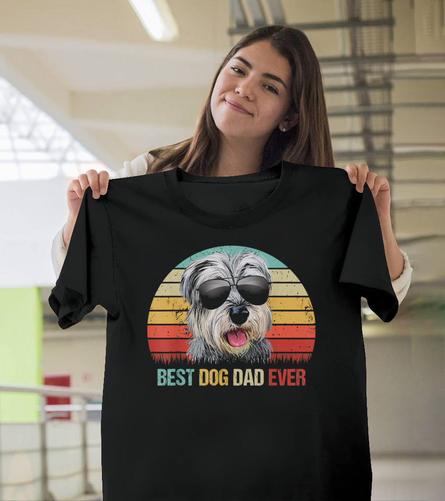 Best Dog Dad Ever Retro Miniature Schnauzer Sunglasses T-Shirt