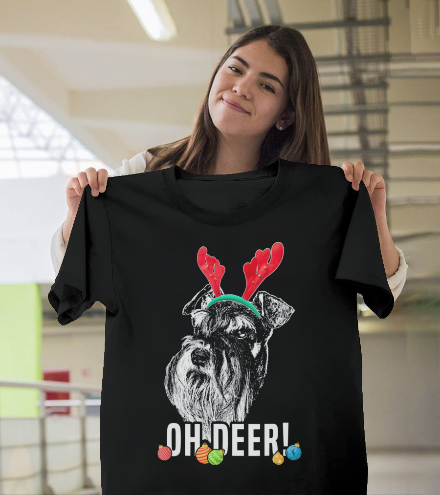 OH DEER Funny Schnauzer Antlers Festive Christmas Ornaments T-Shirt