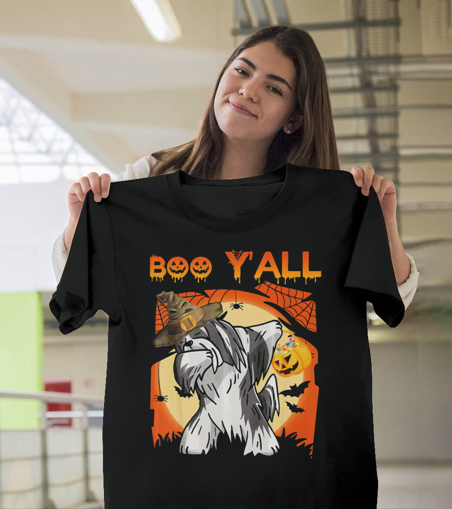 Lhasa Apso Dabbing Halloween Boo Yall Ghost Pumpkin Hat Spiders Bats T-Shirt