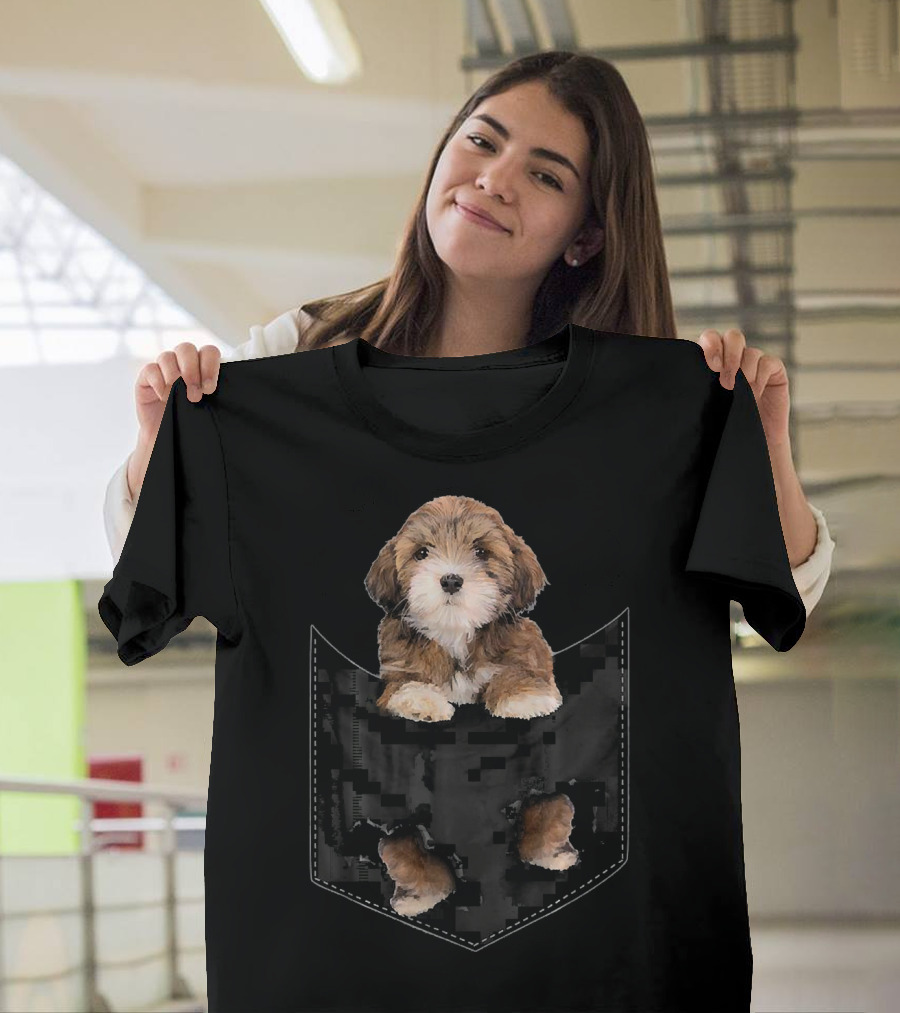 Lhasa Apso Puppy Pocket Illustration Mid Lhasa Aps T-Shirt