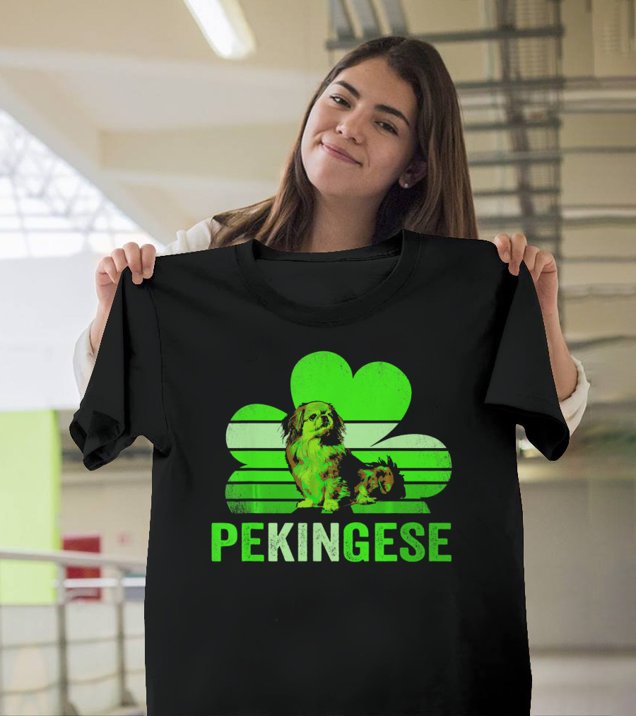 Pekingese Clover Green Stripes T-Shirt