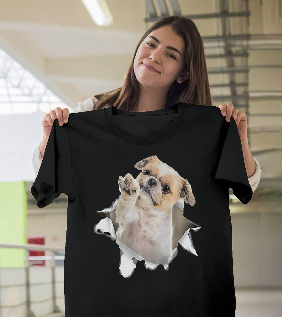 Lhasa Apso Torn Inside Hole Dog Mid Pawing Out T-Shirt