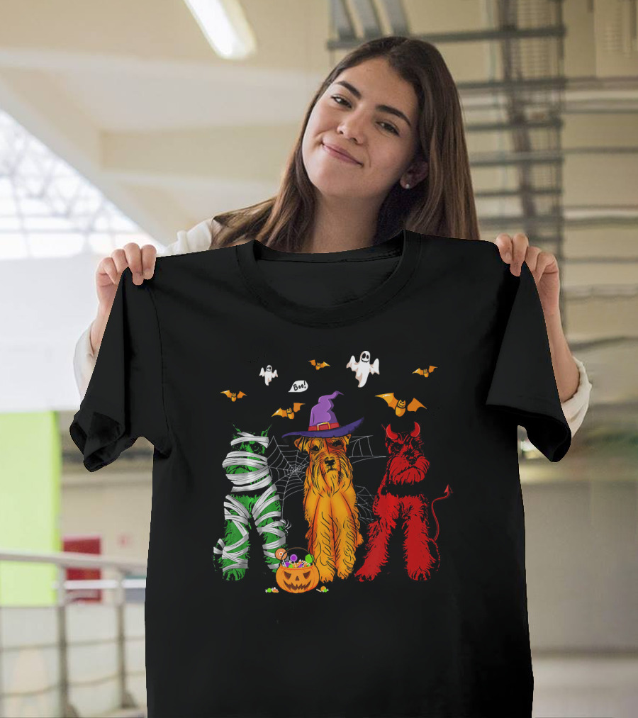 Halloween Schnauzer Trio Mummy Witch Devil T-Shirt