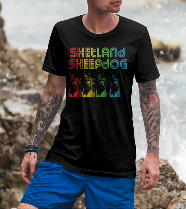 Shetland Sheepdog Retro Groovy Colorful Portraits T-Shirt