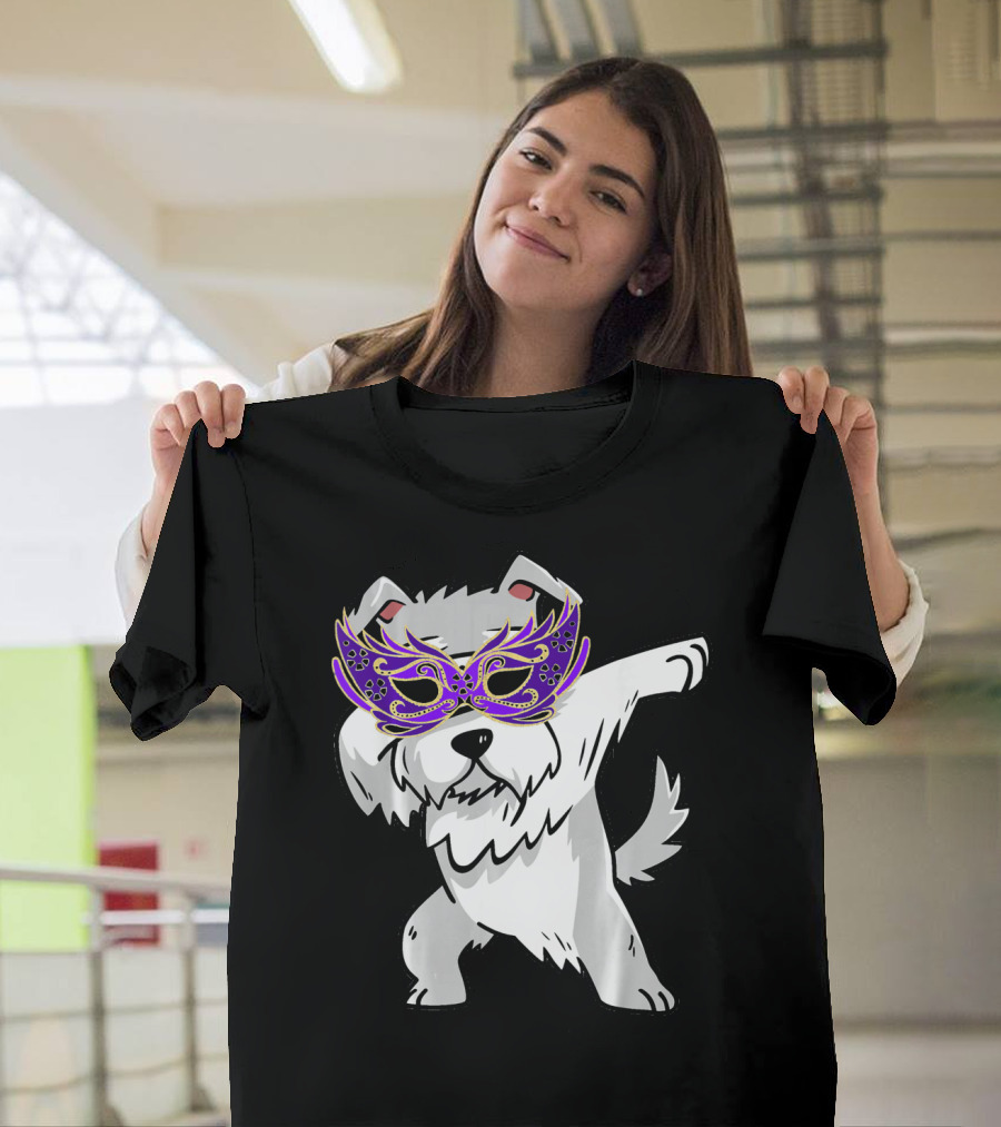 Mardi Gras Masked Dabbing Schnauzer Dog T-Shirt