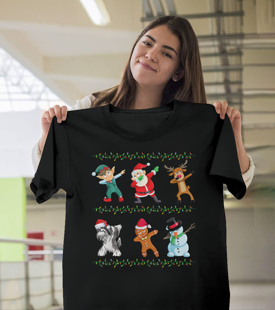 Funny Dabbing Santa Lhasa Apso and Friends Christmas Characters T-Shirt