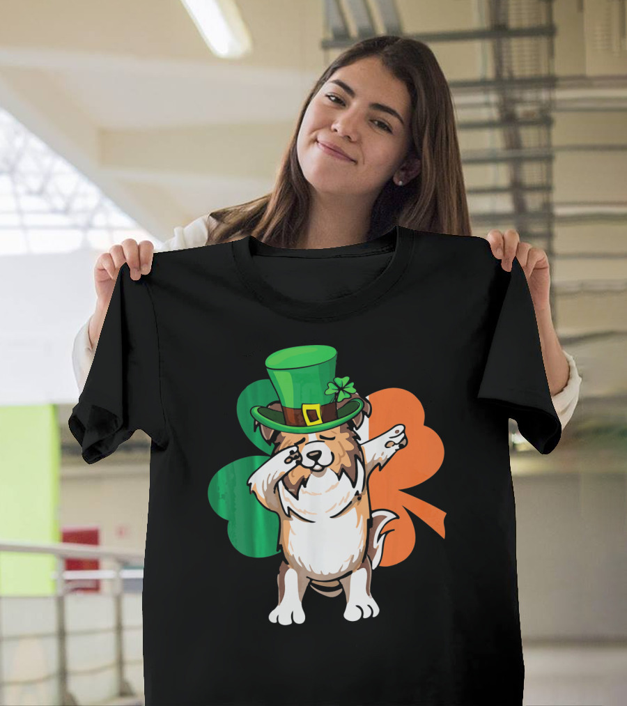 St. Patrick's Day Dabbing Sheltie with Shamrock and Leprechaun Hat T-Shirt