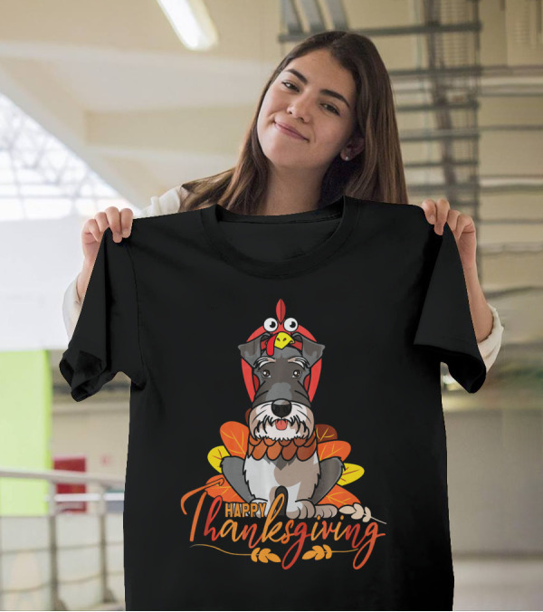 Happy Thanksgiving Funny Dog Costume Miniature Schnauzer T-Shirt
